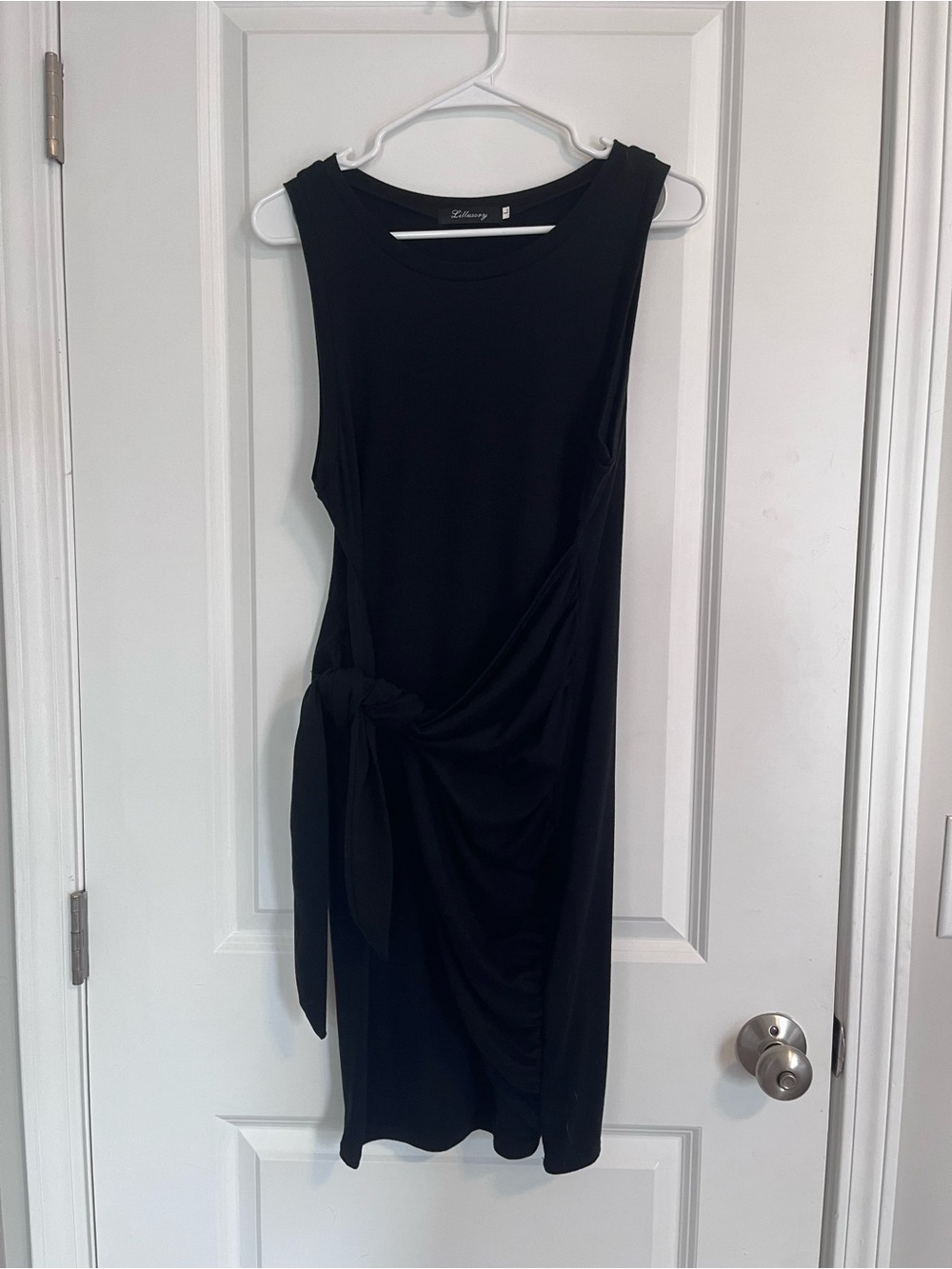 Sleeveless Black Midi Dress with Side Tie